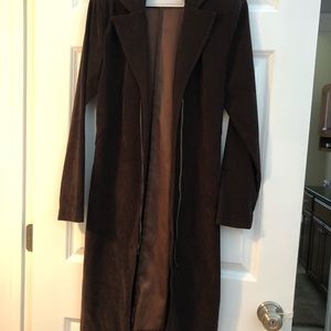 Brown faux suede pants and long jacket